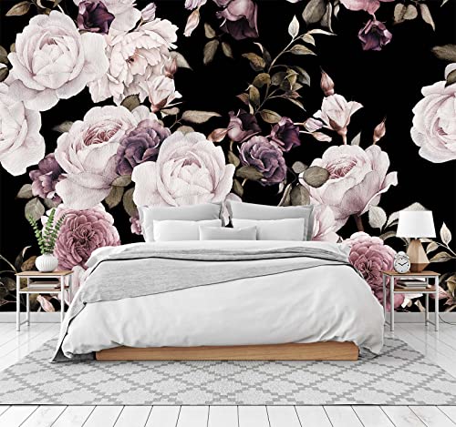 Peony Flowers Wall Mural - Purple Flower Wallpaper, Rose Mural - 103" x 69" (Not Self-Adhesive) - color: Murals-01, size: 103" x 69"