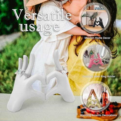 Accessoryway White Heart Hands Sculpture Decor - Valentines Day Decorations for Living Room, Bedroom, Office & Shelf Decor,Unique Heart Hands Ring Holder Display for Girls & Wedding Decorations - color: Pure White