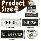 4 Pcs Coffee Bar Decor Wooden Blocks Rustic Farmhouse Sign For Coffee Table Decorations And Shelf Accessories Gift - style: Coffee
