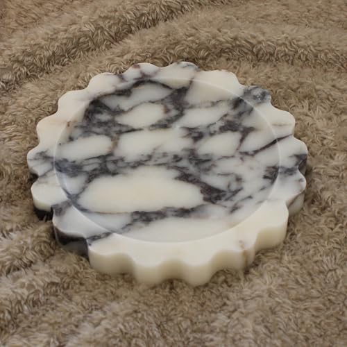 Natural Small Calacatta Viola Marble Scallop Edge Tray 6.3", Marble Jewelry Dish, Trinket Tray for Women Gift - color: Calacatta Viola