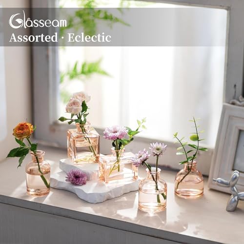 Glasseam Bud Flower Vases in Bulk: 40 Glass Cute Small Vases for Centerpieces Vintage Mini Wedding Birthday Party Table Centerpieces Tiny Baby Shower Dining Room Decoration Champagne - color: Champagne