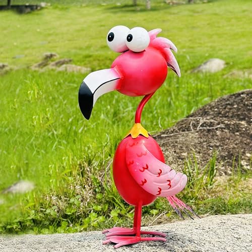 Kircust Flamingo Decor Yard Decorations Outdoor Garden Statue Outside Metal Bird Courtyard Art Pink Flamingos for Patio Backyard Porch Decoration - color: Red