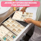 Landical 32 Pcs Jewelry Tray Velvet Stackable Jewelry Organizer Trays Drawer with Divider Earring Ring Necklace Display (Beige)