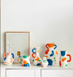 Modern Decorative Abstract Pattern Ceramic Vase, Contemporary Art Home Decor，6 Styles to Choose from (Style E) - size: Style E