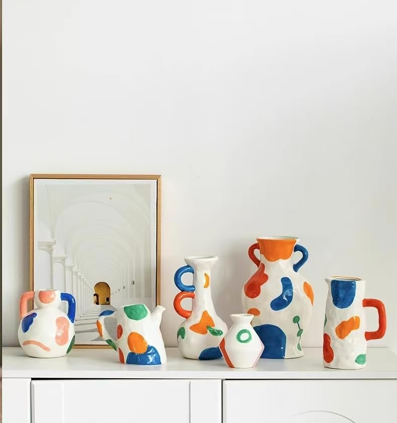Modern Decorative Abstract Pattern Ceramic Vase, Contemporary Art Home Decor，6 Styles to Choose from (Style A) - size: Style A