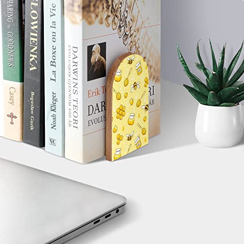 Cute Bees and Honey Book Ends Decorative Wood Bookends for Shelves Kids Room Desk Home Office Book Stoppers for Magazines,Books, DVDs, 1 Pair/2 Pieces(5x3.1 in) - color: Bees and Honey
