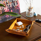 Londo Genuine Leather Tray Organizer - Practical Lightweight Water Resistant Computer Table Desk Storage Box for Wallets, Watches, Keys, Coins, Cell Phones and Office Equipment - color: Brown