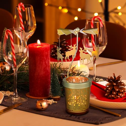 Holibanna Rotating Candlestick Christmas Carousel Tea Light Gold Candle Holder (2PCS Snowflake)