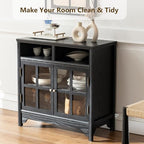 Buffet Cabinet with Storage, Solid Wood Sideboard Cabinet, TV Stands, Coffee Bar Station, Modern Farmhouse Console Table for Dining Room, Kitchen, Living Room, Entryway, Black - color: Black
