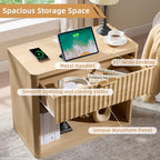 LEYAOYAO 31" Wide Fluted Nightstand with Charging Station, Oversized Extra Large 1 Drawer Night Stand with Golden Handle, Natural Wood Bedside Table Tall End Tables,for Bedroom, Living Room, Hallway - color: Natural, size: 1 Drawers