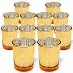 PMLAND Speckled Mercury Glass Votive Candle Tealight Holders - Bulk Pack of 12 Gold - color: Gold