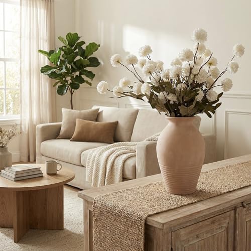 Ceramic Whitewashed Terracotta Farmhouse Vase, 9.2 inch Height, Pottery Decorative Flower Vases,Clay Decorative Vases for Home Decor, Table, Living Room, Shelf, Mantel Decoration (Terracotta White) - color: Terracotta White