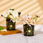 Votive Candle Holders Black and Gold, Glass Tealight Candle Holder Set of 3 with Stars Pattern, Vintage Tea Light Holders for Christmas Table Centerpiece Birthday Party Vanlentine's Day