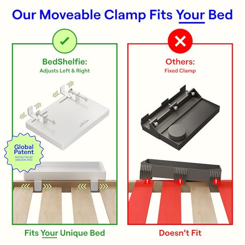 BedShelfie Wood Bedside Shelf for Bunk Bed & Top Bunk, College Dorm Room Essentials, Loft Nightstand, Floating Bed Side Table Tray Storage, Dorm Room Decor By Smallish - (Flexfit Bamboo Model, White) - color: White