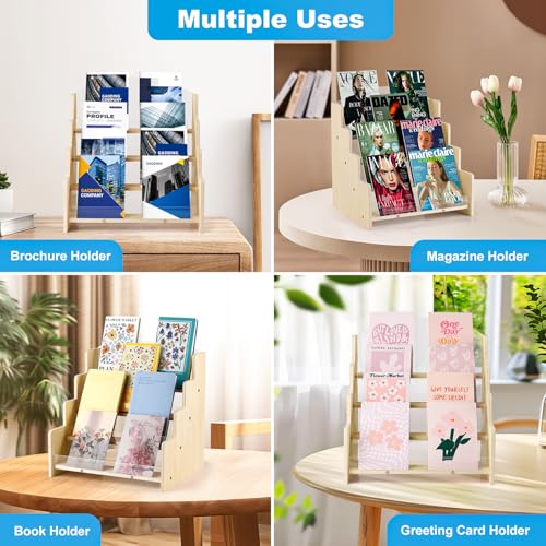 Greeting Card Display Stand , Acrylic Sticker Display Holder for Vendors, Counter Retail Display Rack , 4-Tiered Wooden/Acrylic Display stand for postcard /Brochure/Photos/Picture
