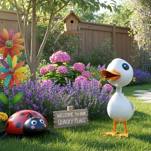 Metal Garden Statue Decor,White Duck Garden Sculptures for Outdoor,Garden Yard Art Lawn Ornaments for Backyard Patio Decoration - color: White Duck