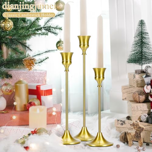 Candle Holder Gold Taper Candlestick Holders - Table Décor Brass Golden Pillar Candle Sticks Holder Set of 6, Antique Fireplace Decor Tapered Bulk Candelabra for Wedding, Christmas - color: Brass Gold
