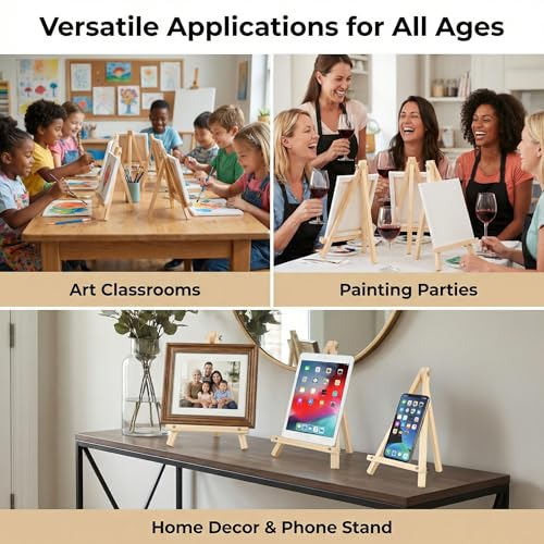 8 Pack 11.8In Tabletop Easel, Wooden Easels for Paiting Adjustable Foldable for Kids, Students, Beginners