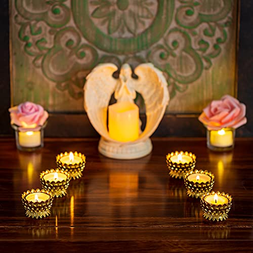 Sziqiqi 6 Pcs Lotus Ghee Lamp Holder Butterlamp Tea Light Holder Tibetan Copper Oil Lamp Altar Supplies, Gold - size: Pack of 6