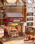 Book Nook Kit - DIY Miniature Japanese Fan House, 3D Wooden Puzzle Dollhouse with LED Lights, Tiny Bookend & Creative Bookshelf Decor, Crafts Gifts for Adults - style: Tsukino Eogi-dou