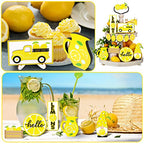12 Pcs Lemon Tiered Tray Decor Set Gnome Fresh Lemonade Wooden Sign Yellow Lemon Wood Blocks Standing Sign Summer Tray Decor for Home Summer Kitchen Table Decoration - style: Lemon