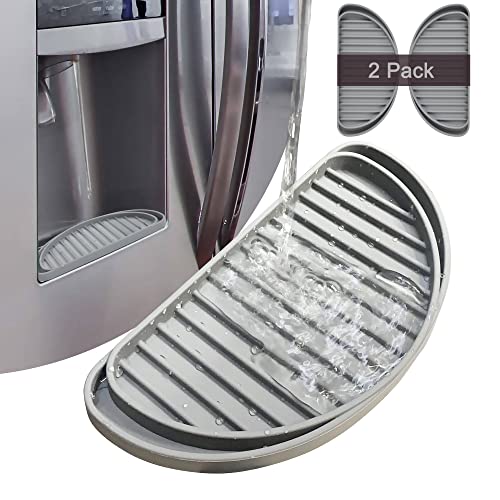 KindGa Refrigerator Drip Tray Catcher, Mini Fridge Drip Tray Protects Ice and Water Dispenser Pan,Fridge Spills Water Pad Catch Basin for Drainage 2 Pack (Semi-Circular,Grey) - color: Gray, size: 2 pack Semi-Circular Grey
