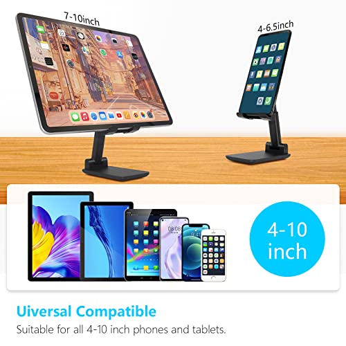 Cell Phone Stand, Folding Desktop Phone Stand, Angle Height Adjustable Mobile Phone Holder for Desk, Office, Tablet Stand Compatible with All Phones 4-10 Inches Cell Phone/Tablet (Black) - color: A-Black