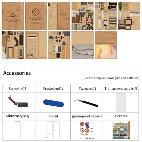 CRIOLPO Book Nook Kits for Adults - DIY Miniature Bookshelf Insert with LED Lights, Creative Craft Book Nook Kits for Adults, Cat Waiting Alley Japanese bookends Gifts for Family Friends Lovers