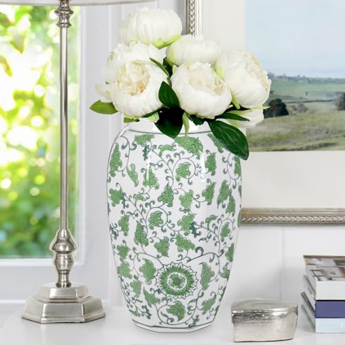 Yellow Vase 8.5 Inch Traditional Chinoiserie Floral Vase Porcelain Ginger Jar Octagonal Vases Blue and White Porcelain Decor for Home, Living Room, Kitchen, Mantel, Shelf, Table - color: 8.5 Inch Yellow
