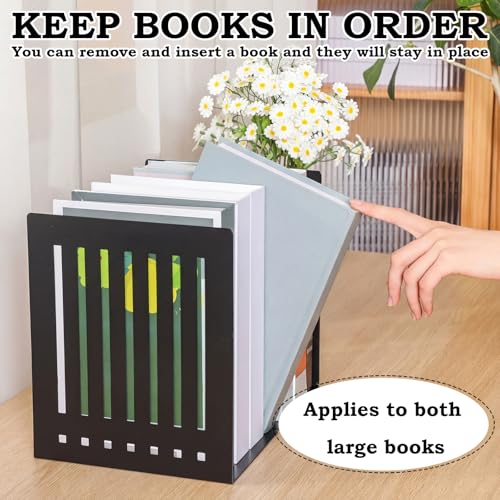 4 Pcs 8 Inch Heavy Duty Bookends Non-Skid Base Large Heavy Duty Book Ends Stopper for Office Books Vinyl Records Shelves Binders (Black) - color: Black, size: 8 Inch