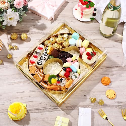 SiliFine 12" Charcuterie Number Shaped Mache with Clear Lid Fillable Sweets Serving Trays Paper Mache Cupcake Candy Box for 2025 Graduation Party Graduation Celebration(Gold,Number 6/9) - color: Gold, style: Number 6/9