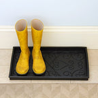 Achla Designs Scrollwork Rubber Boot Tray, Black, 24 inch L, Small - size: 24" x 14.3" x 1.5"
