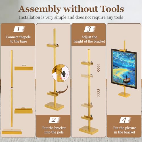 1pcs Adjustable Tabletop Easel Stand for Picture Frames, Picture Easels for Display, Gold Easel, Picture Frame Stand, Adjustable Art Easel.(30inch,Gold) - color: Gold, size: 30inch