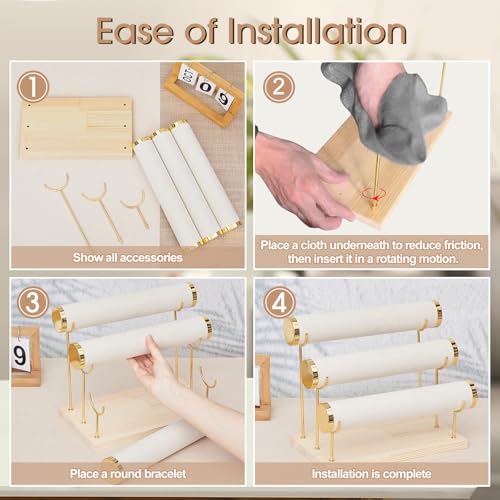Wenqik 3 Tier Detachable Bracelet Holder Bracelet Display Stand Beige Velvet Jewelry Organizer Displays for Bangles Necklace Watches Scrunchies Hair Ties (Beige) - color: Beige, size: 9.5 x 11 x 6.3 Inch