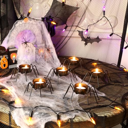FORUP 6 Pack Metal Spider Tea Light Candle Holders, Halloween Candle Holder, Halloween Home Table Decoration, Black