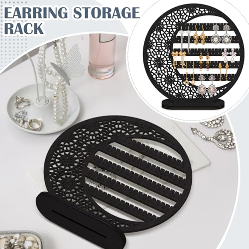 Kathfly Large Boho Moon Wooden Earring Display Organizer Stand Gift 10 Inch Floral Goth Earrings Stud Jewelry Holder Dangle Hanging Holder Gift for Women(Black) - color: Black