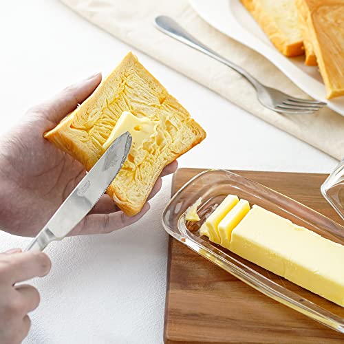 8'' Art Glass Butter Dish with Lid,Classic Covered 2-Piece Butter Container For Countertop,Multi-Purpose Preserving Serving Dessert Tray Bowl,Dishwasher Safe - size: 8 inches