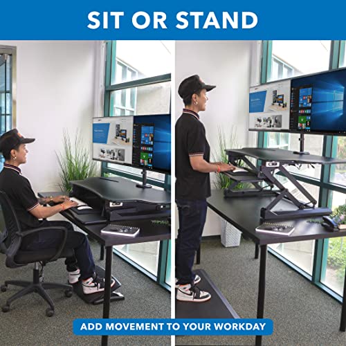 Mount-It! Electric Standing Desk Converter with Dual Monitor Arm, Stand Up Desk Riser X-Large 47.2" Wide, Electric Desk Riser with Mount for 2 Screens (Max 32"), Desktop with Keyboard Tray, USB, Black - size: X-Large 47.2"