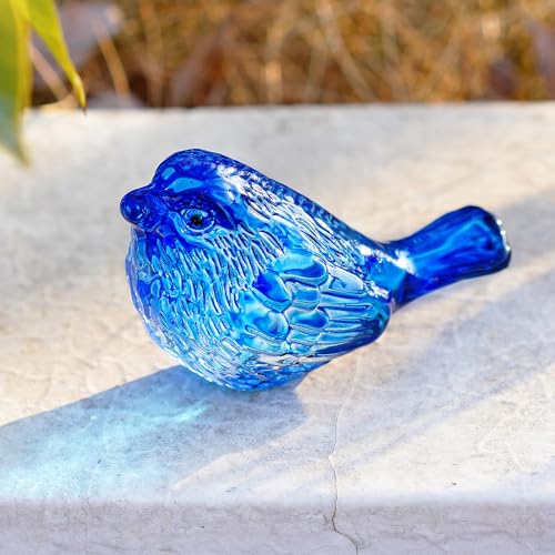 QFkris 3" Small Bird Statues Home Decor Accents 2 Pack Blown Glass Birds Decor for Tabletop, Office Desk, Living Room, Coffee Table, Shelf, Bookshelf (2 PCAK) - style: 2Pack Blue