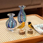 Ca D Oro Small Glass Vase Boho with Blue/Green Canes Hand Blown Murano-Style Art Glass - Model Nº 2 - color: Small Blue Model 2