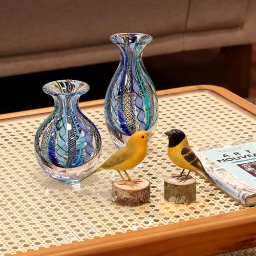 Ca D Oro Small Glass Vase Boho with Blue/Green Canes Hand Blown Murano-Style Art Glass - Model Nº 2 - color: Small Blue Model 2