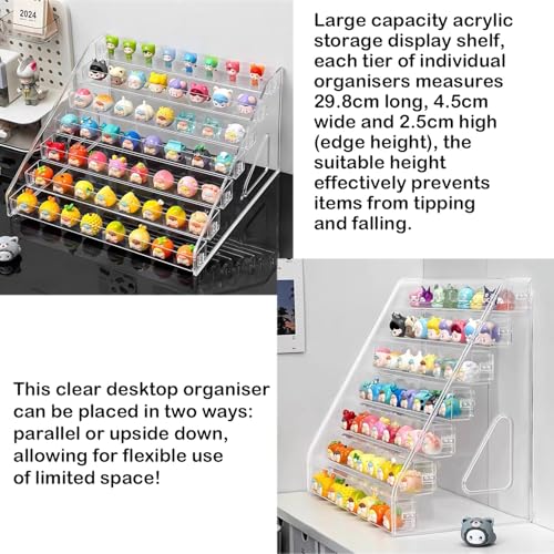 5 Tier Acrylic Display Stand Organiser with Fences, No Assembly Perfume Stand Organiser, Clear Display Shelf for Home, Office, Retail for Funko Figures Toys Cupcake Food, Cologne, Cosmetics, Storage