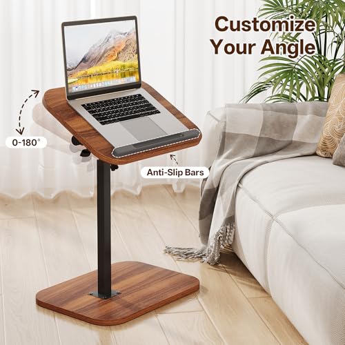 TV Tray Table, Adjustable Height, Flip-Top, Snack Side Table with 360° Swivel and 180° Tilt, C Shaped End Table for Couch, Sofa, Bed, Recliner, Walnut - color: Walnut
