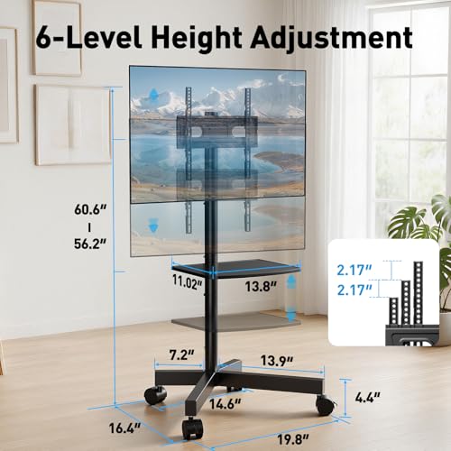 PERLESMITH Rolling TV Stand for 23-63 Inch Flat/Curved Screen TVs up to 88 lbs, Mobile TV Stand on Wheels, Portable TV Stand with Tilt & Height Adjustable,Outdoor TV Stand Max VESA 400x400mm PSTVMC10 - size: 23-63 Inch