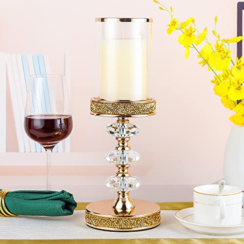 Candle Holder, Pillar Candle Holders, Crystal Candlesticks Holder for Wedding, Parties, Events, Chirstmas,Home Decor, Table Centerpieces CH028D (L) - size: Gold ( L )