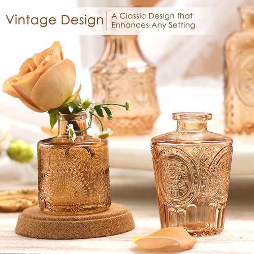 24 Pcs Glass Bud Vase Set, Small Glass Vases for Flowers, Mini Clear Bud Vases for Centerpieces, Wedding, Home, Office and Table Decoration, Amber - color: Amber, size: 24pcs