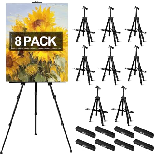 AROIC 8 Pack Painting Display Easel Stand Portable Adjustable Metal Tripod Artist Canvases Height from17to66Inch Extra Sturdy forTable-Top/Floor Painting, Drawingand Displaying,Black with8Storage Bag - style: 8P