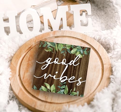 SRADMO Inspirational Green Botanical Eucalyptus Leaves Wood Box Sign Desk Decor, Rustic Eucalyptus Leaves Wooden Block Box Sign Decor for Home Office Shelf Table Decorative Accessories - color: brown, size: 5″×5″