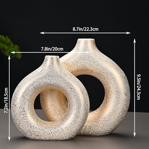 Modern Donut-Shaped Decorative Vases, Handmade Minimalist Boho ins Style, Modern Vase for Home Decor for Wedding Dinner Table Party Living Room Office Bedroom (Gold, Extra Large + Large) - color: Gold, size: Extra Large + Large