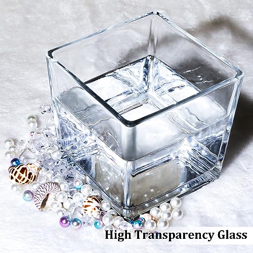 Set of 6 Square Glass Vases 5" x5" x 5", Clear Flower Vases for Centerpieces, Candle Holder for Wedding Party Events, Home Décor - size: 5inch